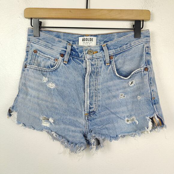 Agolde Pants - Agolde Jean Shorts Womens 25 Light Wash Raw Hem Distressed Denim High Rise